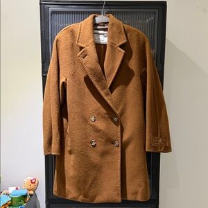 Aritzia Camel Wool Double-Breasted Pea Coat